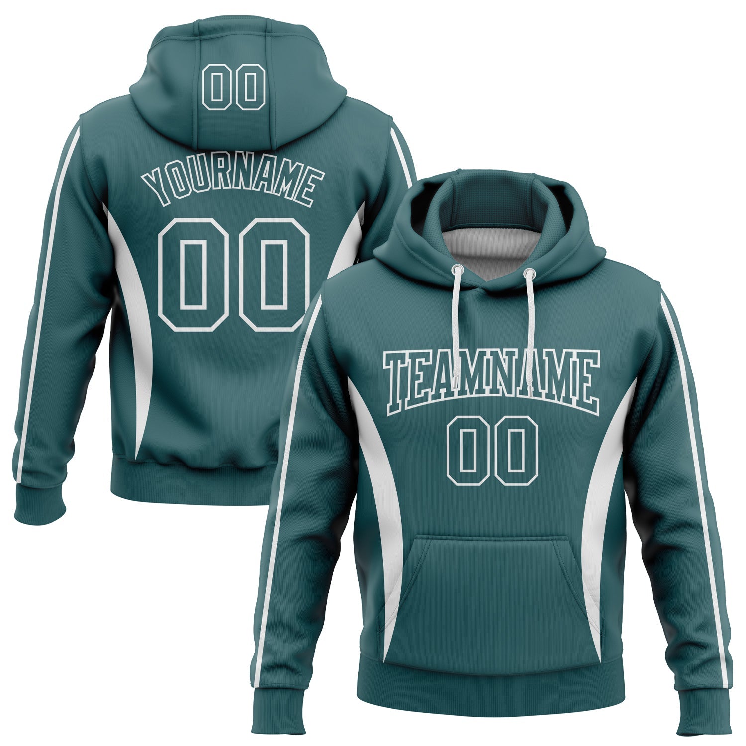 Custom Stitched Midnight Green White 3D Pattern Design Color Blocking Stripe Sports Pullover Sweatshirt Hoodie - Main View