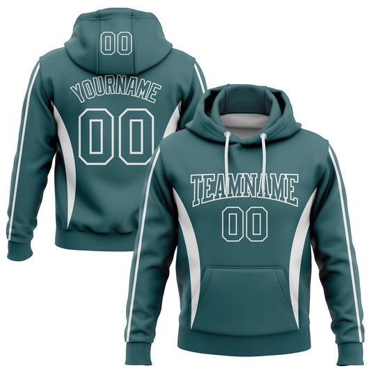 Custom Stitched Midnight Green White 3D Pattern Design Color Blocking Stripe Sports Pullover Sweatshirt Hoodie - Main View