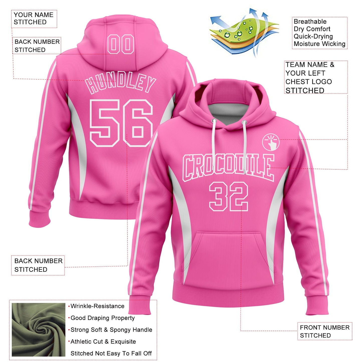 Custom Stitched Pink White 3D Pattern Design Color Blocking Stripe Sports Pullover Sweatshirt Hoodie view 2