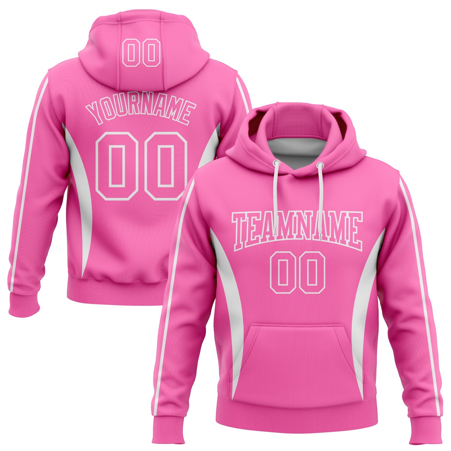 Custom Stitched Pink White 3D Pattern Design Color Blocking Stripe Sports Pullover Sweatshirt Hoodie - Main View