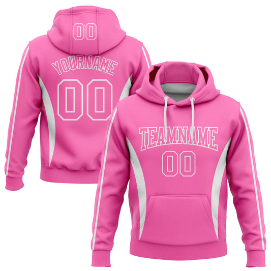 Custom Stitched Pink White 3D Pattern Design Color Blocking Stripe Sports Pullover Sweatshirt Hoodie - Main View