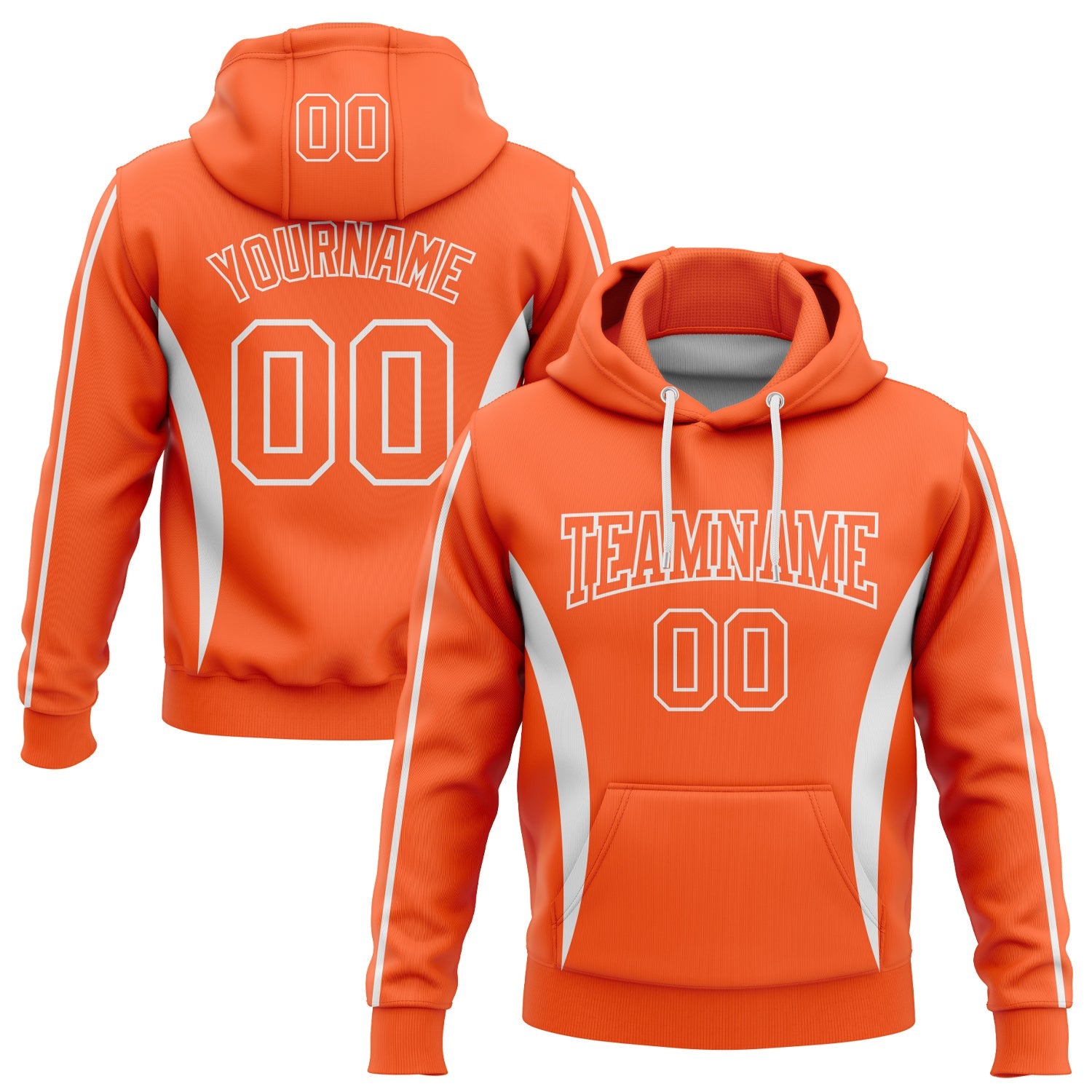 Custom Stitched Orange White 3D Pattern Design Color Blocking Stripe Sports Pullover Sweatshirt Hoodie - Main View
