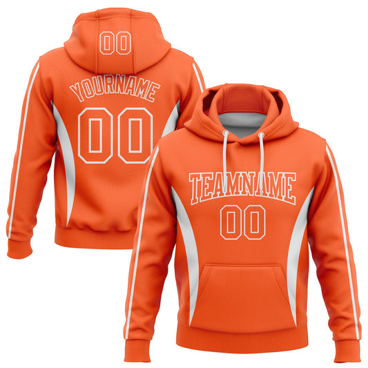 Custom Stitched Orange White 3D Pattern Design Color Blocking Stripe Sports Pullover Sweatshirt Hoodie - Main View