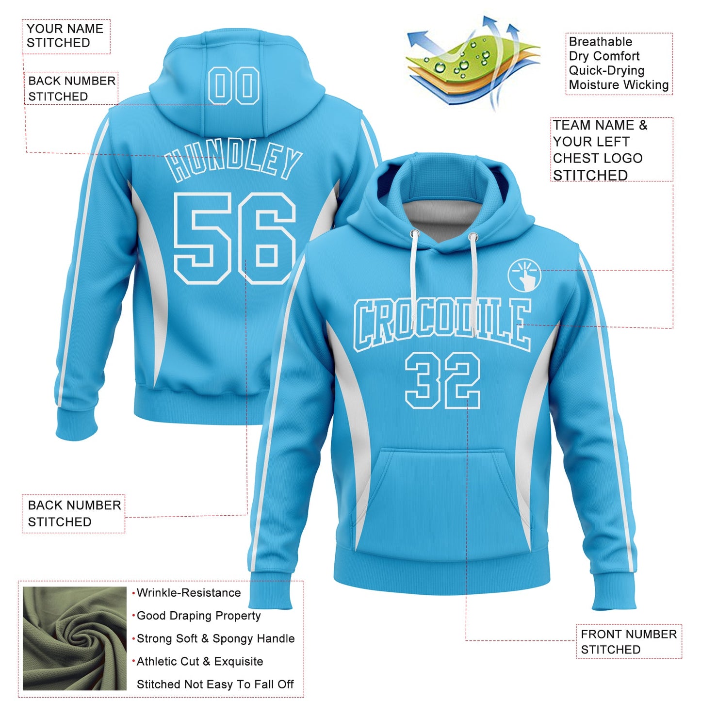 Custom Stitched Sky Blue White 3D Pattern Design Color Blocking Stripe Sports Pullover Sweatshirt Hoodie view 2