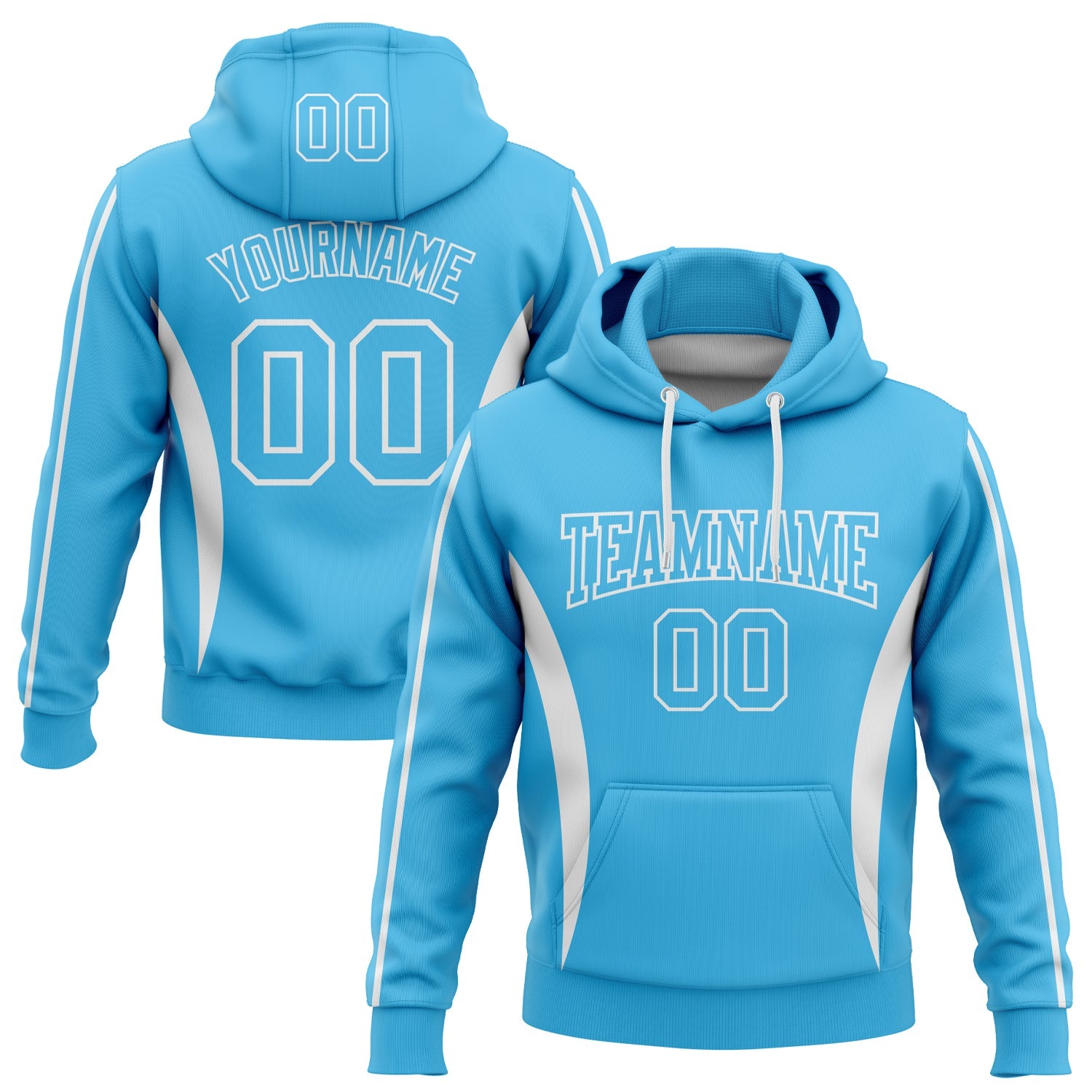 Custom Stitched Sky Blue White 3D Pattern Design Color Blocking Stripe Sports Pullover Sweatshirt Hoodie - Main View