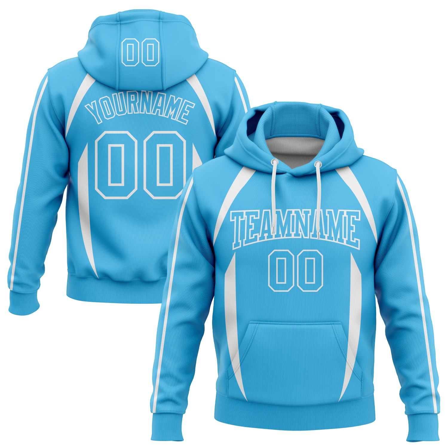 Custom Stitched Sky Blue White 3D Pattern Design Contrast Color Stripe Sports Pullover Sweatshirt Hoodie - Main View