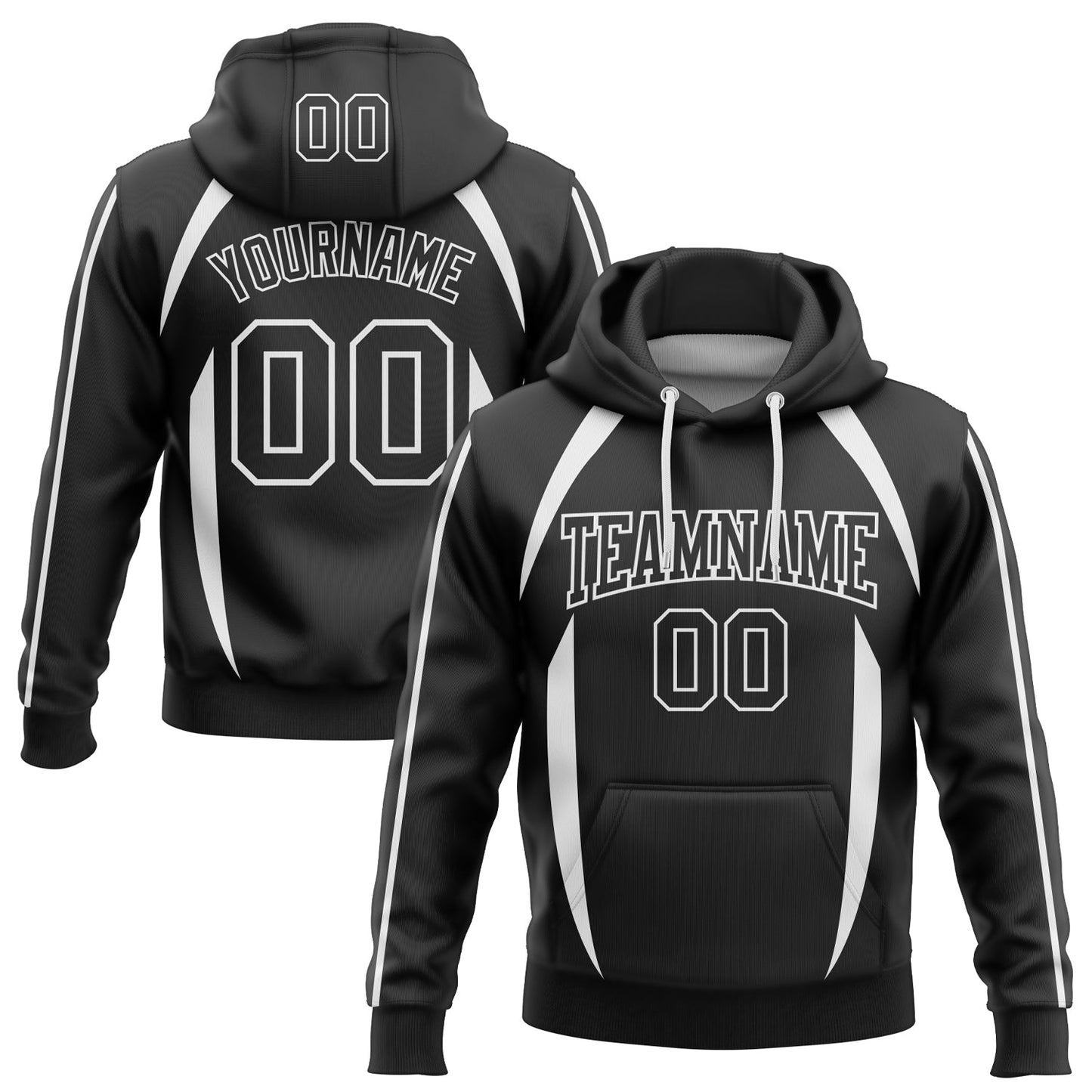 Custom Stitched Black White 3D Pattern Design Contrast Color Stripe Sports Pullover Sweatshirt Hoodie - Main View