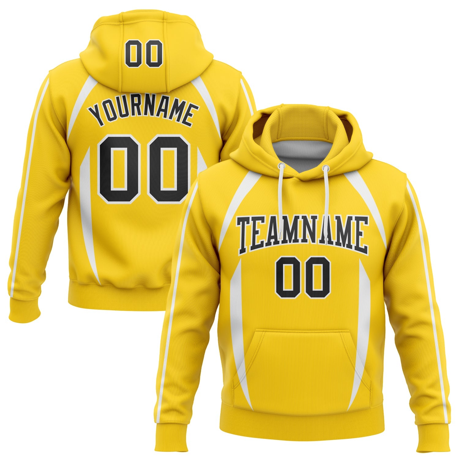 Custom Stitched Gold Black-White 3D Pattern Design Contrast Color Stripe Sports Pullover Sweatshirt Hoodie - Main View