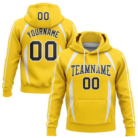 Custom Stitched Gold Black-White 3D Pattern Design Contrast Color Stripe Sports Pullover Sweatshirt Hoodie - Main View