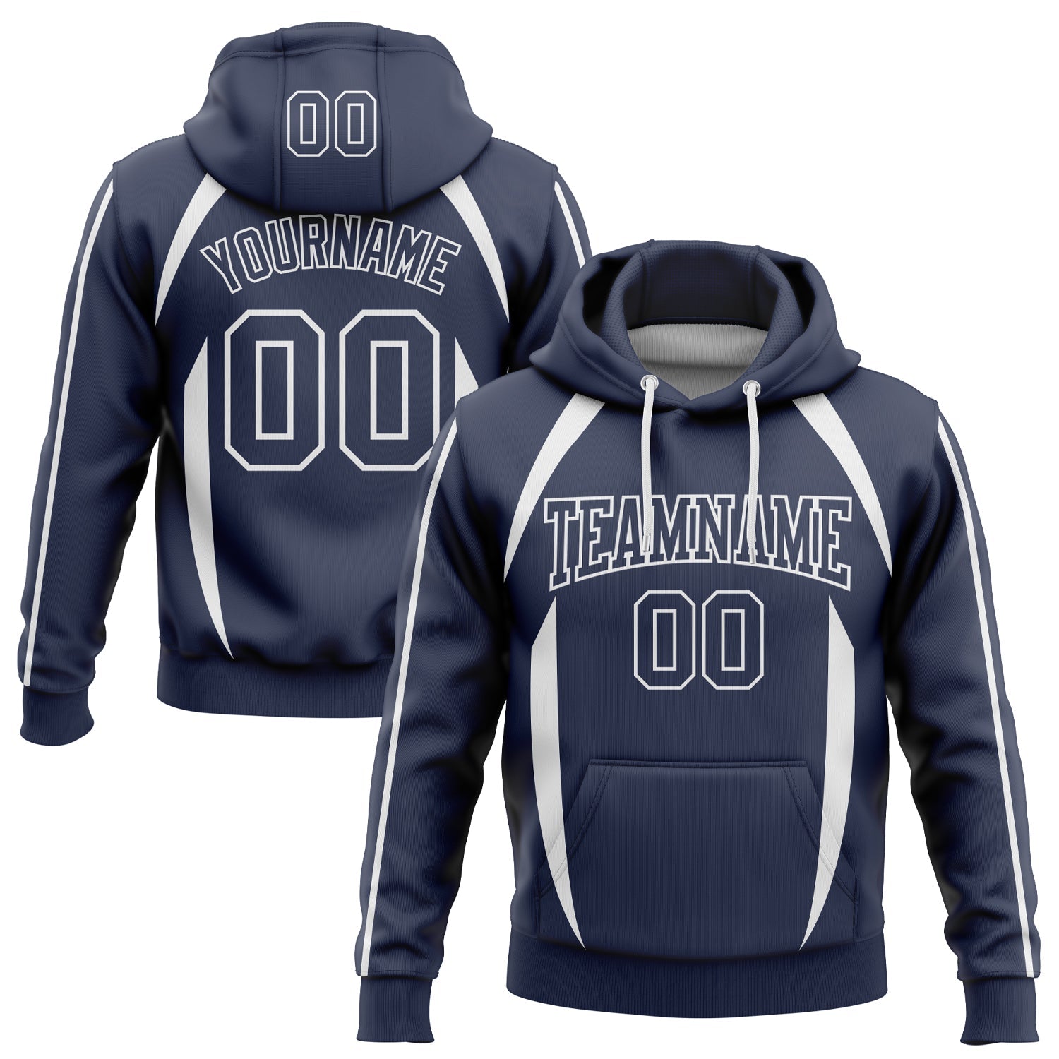 Custom Stitched Navy White 3D Pattern Design Contrast Color Stripe Sports Pullover Sweatshirt Hoodie - Main View