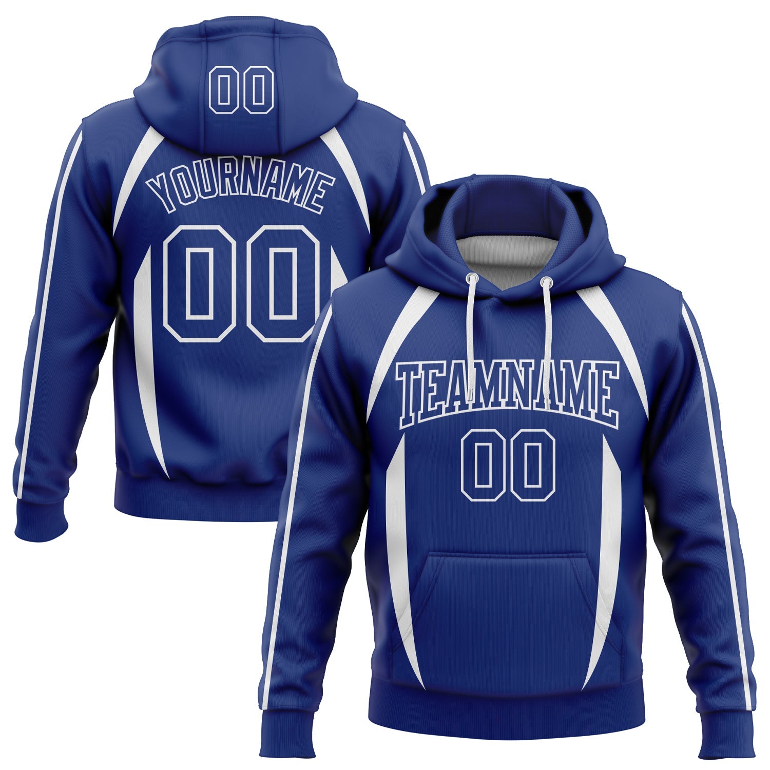 Custom Stitched Royal White 3D Pattern Design Contrast Color Stripe Sports Pullover Sweatshirt Hoodie - Main View