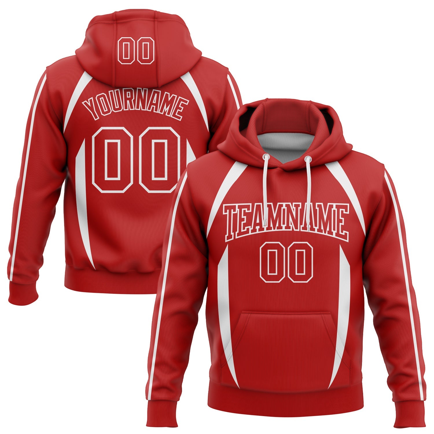 Custom Stitched Red White 3D Pattern Design Contrast Color Stripe Sports Pullover Sweatshirt Hoodie - Main View