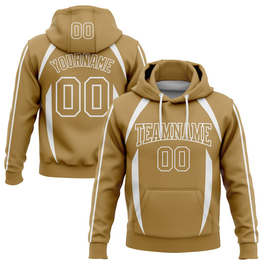 Custom Stitched Old Gold White 3D Pattern Design Contrast Color Stripe Sports Pullover Sweatshirt Hoodie - Main View