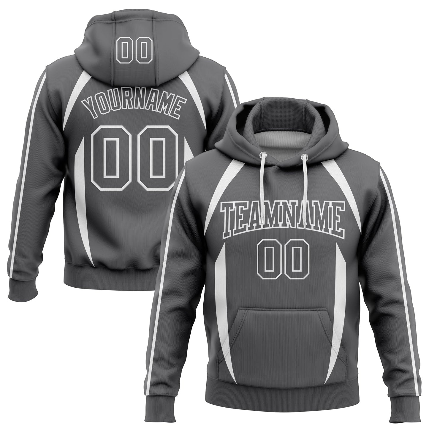 Custom Stitched Steel Gray White 3D Pattern Design Contrast Color Stripe Sports Pullover Sweatshirt Hoodie - Main View