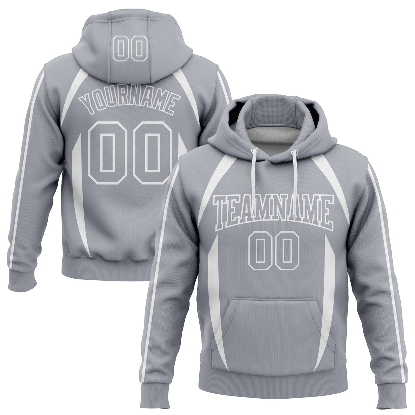 Custom Stitched Gray White 3D Pattern Design Contrast Color Stripe Sports Pullover Sweatshirt Hoodie - Main View