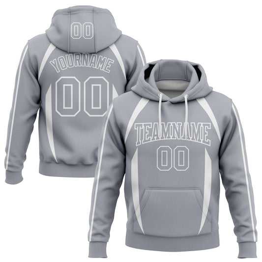 Custom Stitched Gray White 3D Pattern Design Contrast Color Stripe Sports Pullover Sweatshirt Hoodie - Main View