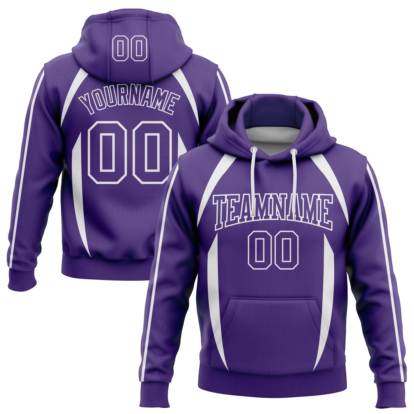 Custom Stitched Purple White 3D Pattern Design Contrast Color Stripe Sports Pullover Sweatshirt Hoodie - Main View
