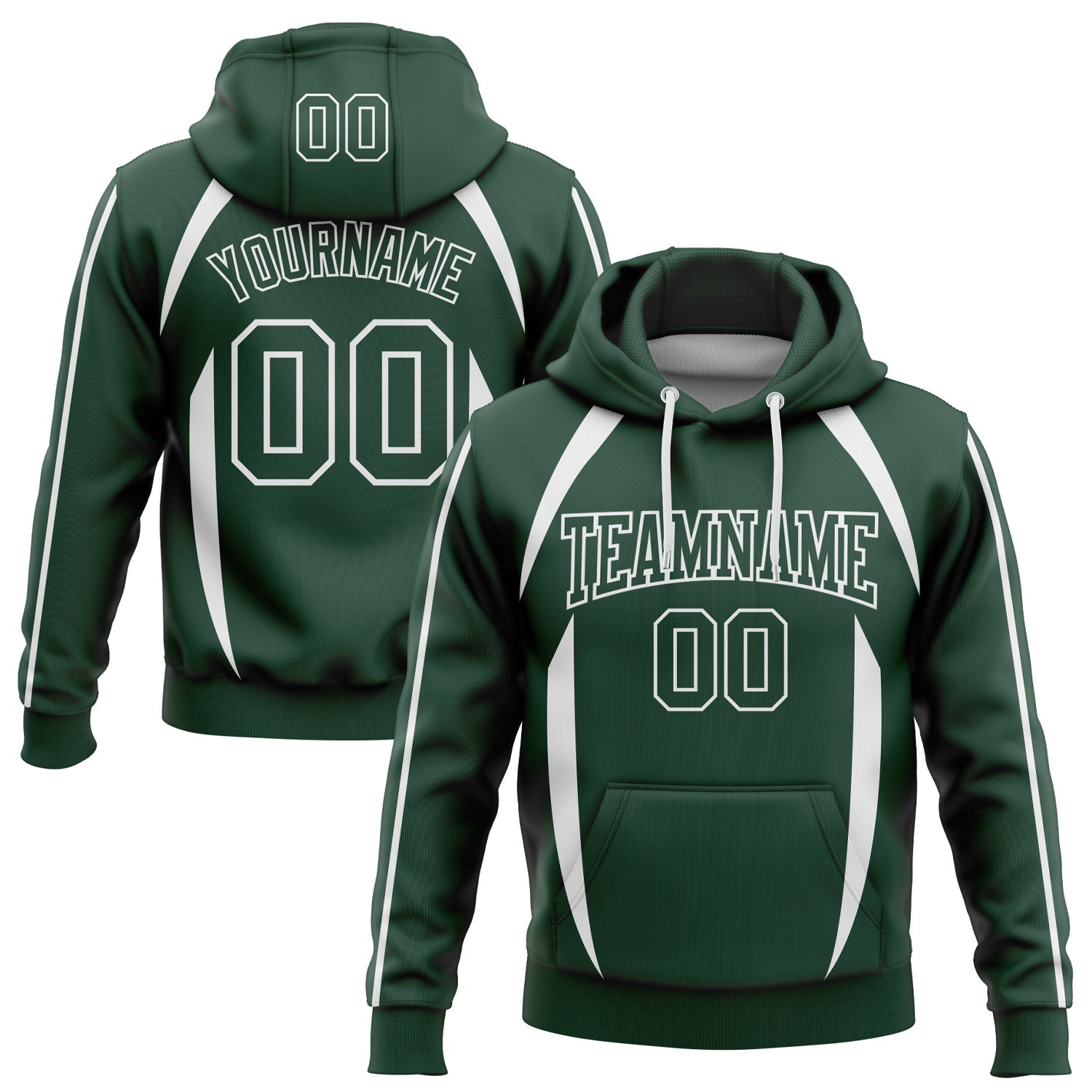 Custom Stitched Green White 3D Pattern Design Contrast Color Stripe Sports Pullover Sweatshirt Hoodie - Main View