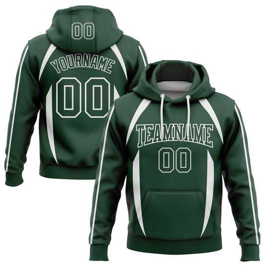 Custom Stitched Green White 3D Pattern Design Contrast Color Stripe Sports Pullover Sweatshirt Hoodie - Main View