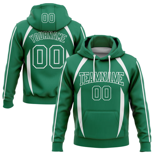 Custom Stitched Kelly Green White 3D Pattern Design Contrast Color Stripe Sports Pullover Sweatshirt Hoodie - Main View