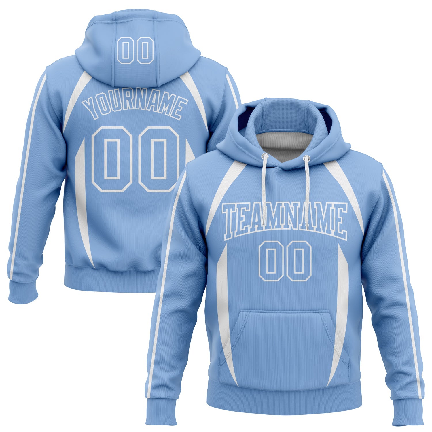 Custom Stitched Light Blue White 3D Pattern Design Contrast Color Stripe Sports Pullover Sweatshirt Hoodie - Main View