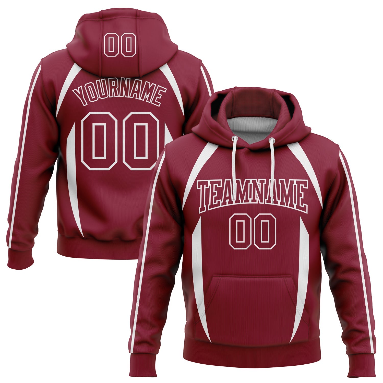 Custom Stitched Crimson White 3D Pattern Design Contrast Color Stripe Sports Pullover Sweatshirt Hoodie - Main View