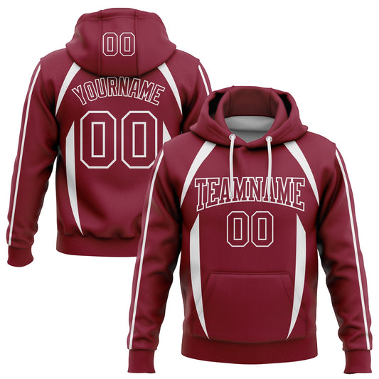 Custom Stitched Crimson White 3D Pattern Design Contrast Color Stripe Sports Pullover Sweatshirt Hoodie - Main View