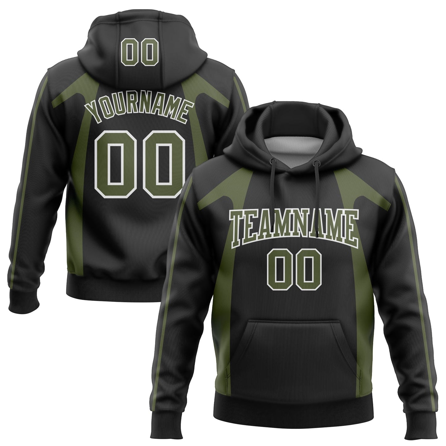 Custom Stitched Black Olive-White 3D Pattern Design Segmentation Patchwork Stripe Sports Pullover Sweatshirt Hoodie - Main View