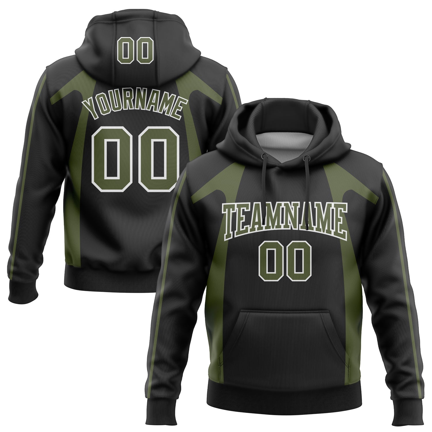 Custom Stitched Black Olive-White 3D Pattern Design Segmentation Patchwork Stripe Sports Pullover Sweatshirt Hoodie - Main View