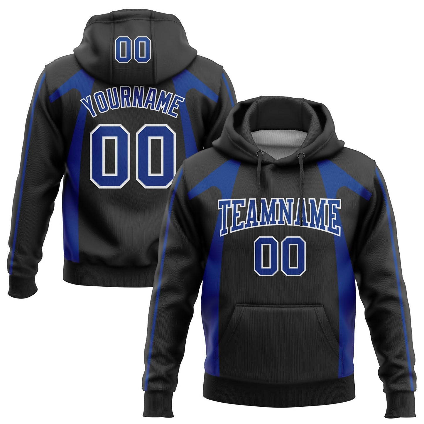 Custom Stitched Black Royal-White 3D Pattern Design Segmentation Patchwork Stripe Sports Pullover Sweatshirt Hoodie - Main View
