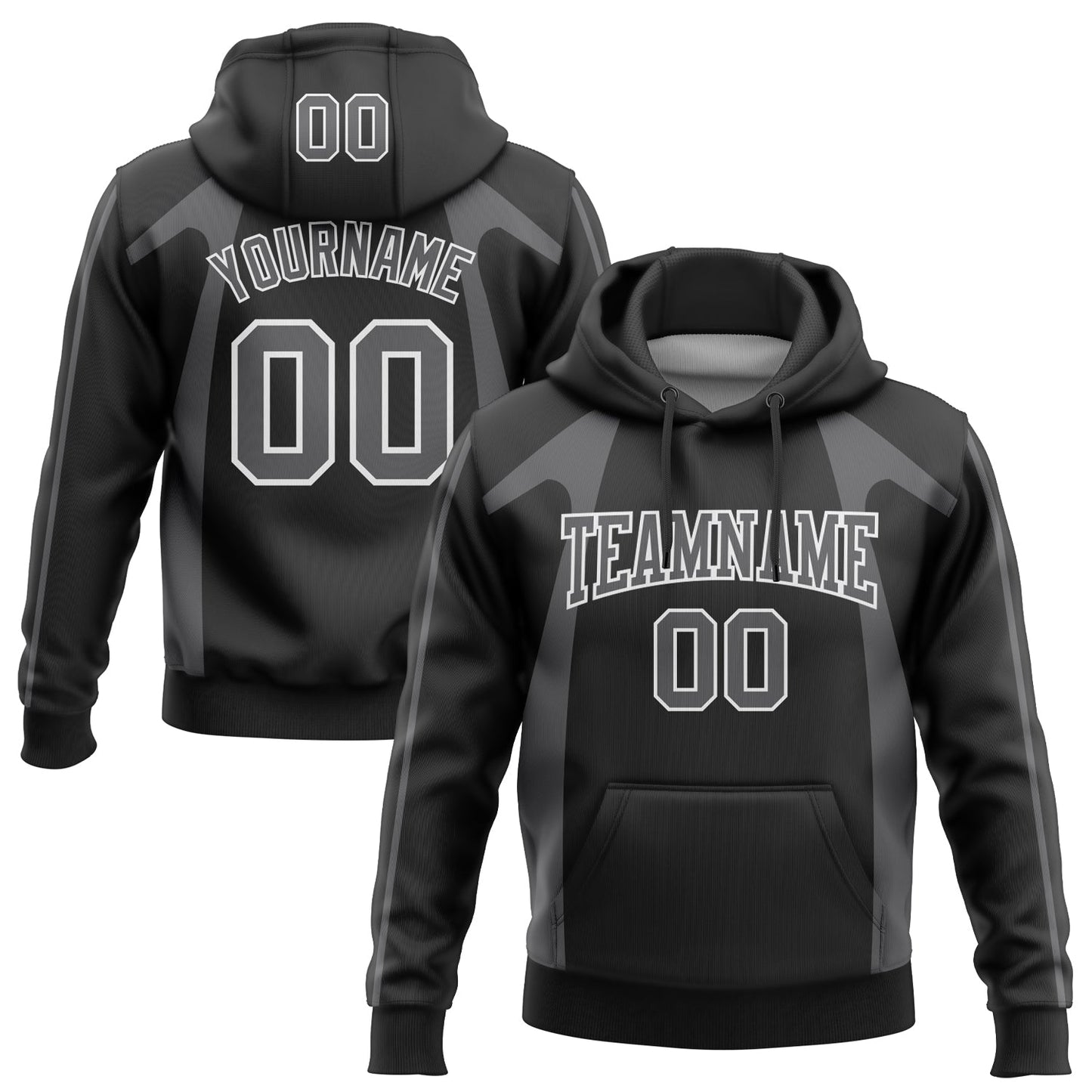 Custom Stitched Black Steel Gray-White 3D Pattern Design Segmentation Patchwork Stripe Sports Pullover Sweatshirt Hoodie - Main View