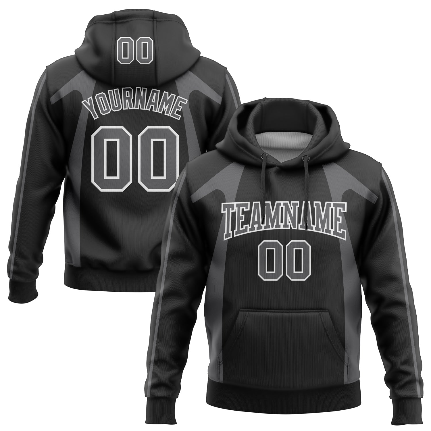 Custom Stitched Black Steel Gray-White 3D Pattern Design Segmentation Patchwork Stripe Sports Pullover Sweatshirt Hoodie - Main View