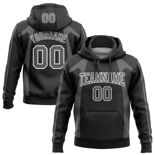 Custom Stitched Black Steel Gray-White 3D Pattern Design Segmentation Patchwork Stripe Sports Pullover Sweatshirt Hoodie - Main View