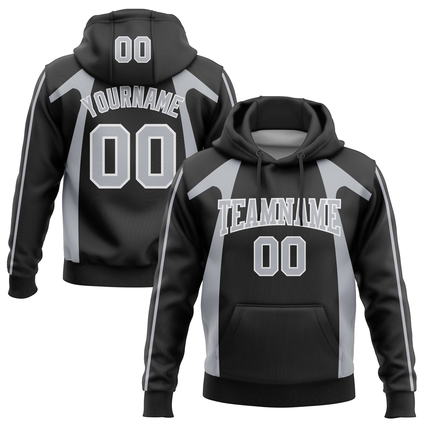 Custom Stitched Black Gray-White 3D Pattern Design Segmentation Patchwork Stripe Sports Pullover Sweatshirt Hoodie - Main View