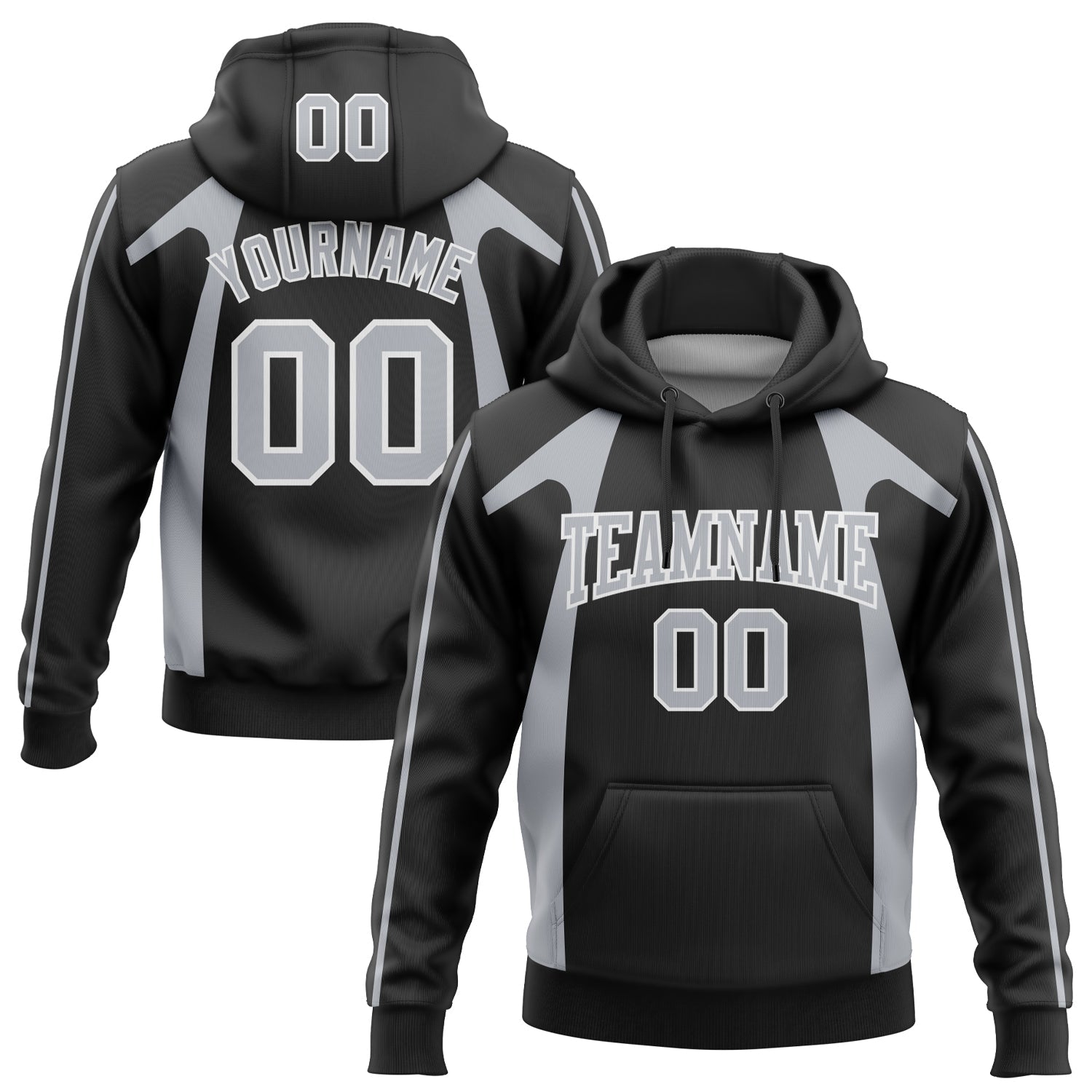 Custom Stitched Black Gray-White 3D Pattern Design Segmentation Patchwork Stripe Sports Pullover Sweatshirt Hoodie - Main View