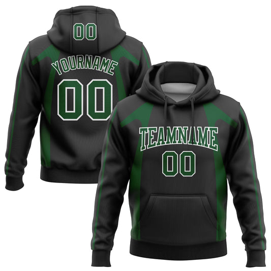 Custom Stitched Black Green-White 3D Pattern Design Segmentation Patchwork Stripe Sports Pullover Sweatshirt Hoodie - Main View
