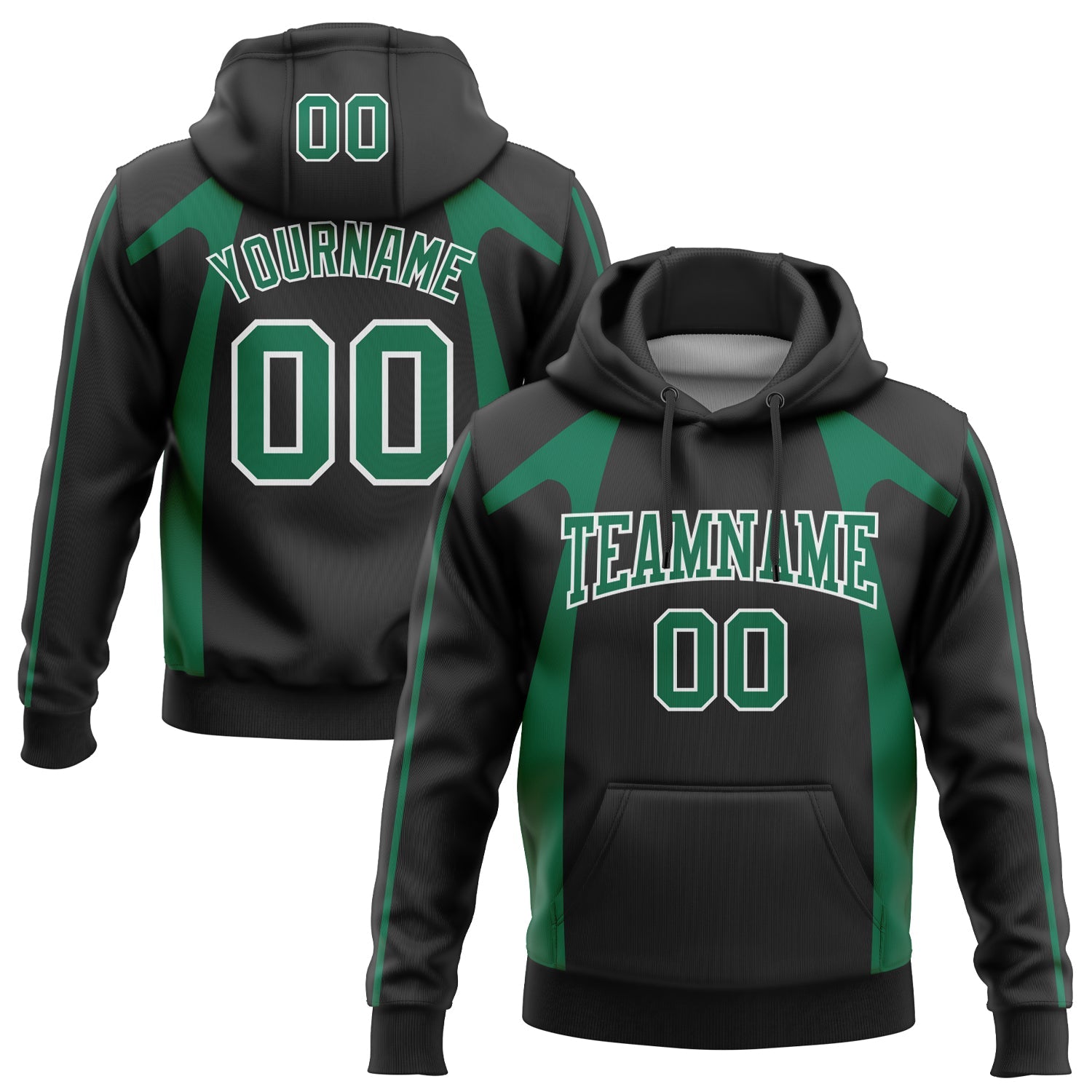 Custom Stitched Black Kelly Green-White 3D Pattern Design Segmentation Patchwork Stripe Sports Pullover Sweatshirt Hoodie - Main View