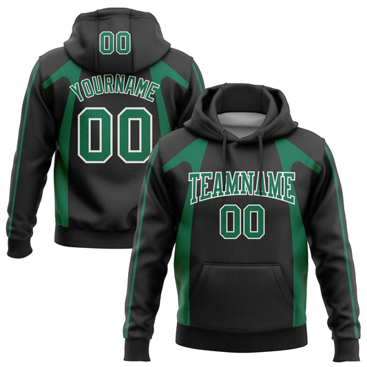 Custom Stitched Black Kelly Green-White 3D Pattern Design Segmentation Patchwork Stripe Sports Pullover Sweatshirt Hoodie - Main View