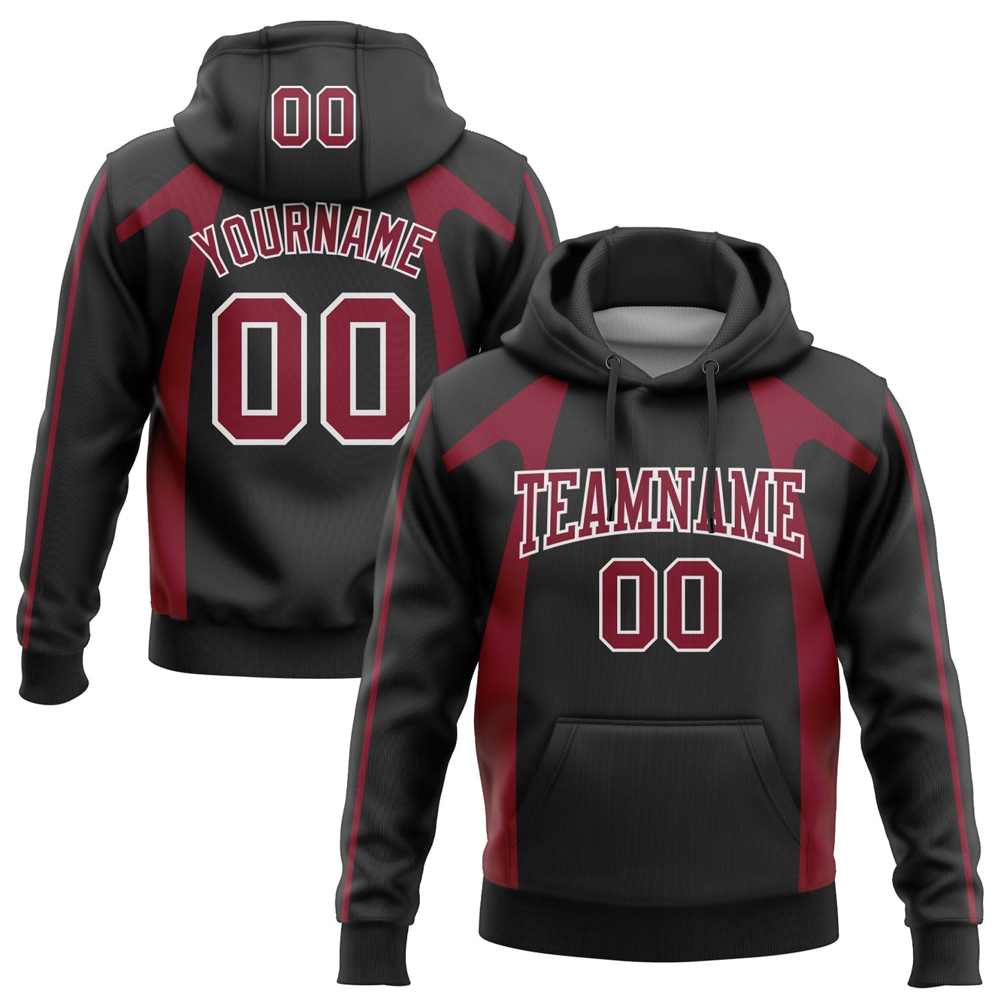Custom Stitched Black Crimson-White 3D Pattern Design Segmentation Patchwork Stripe Sports Pullover Sweatshirt Hoodie - Main View