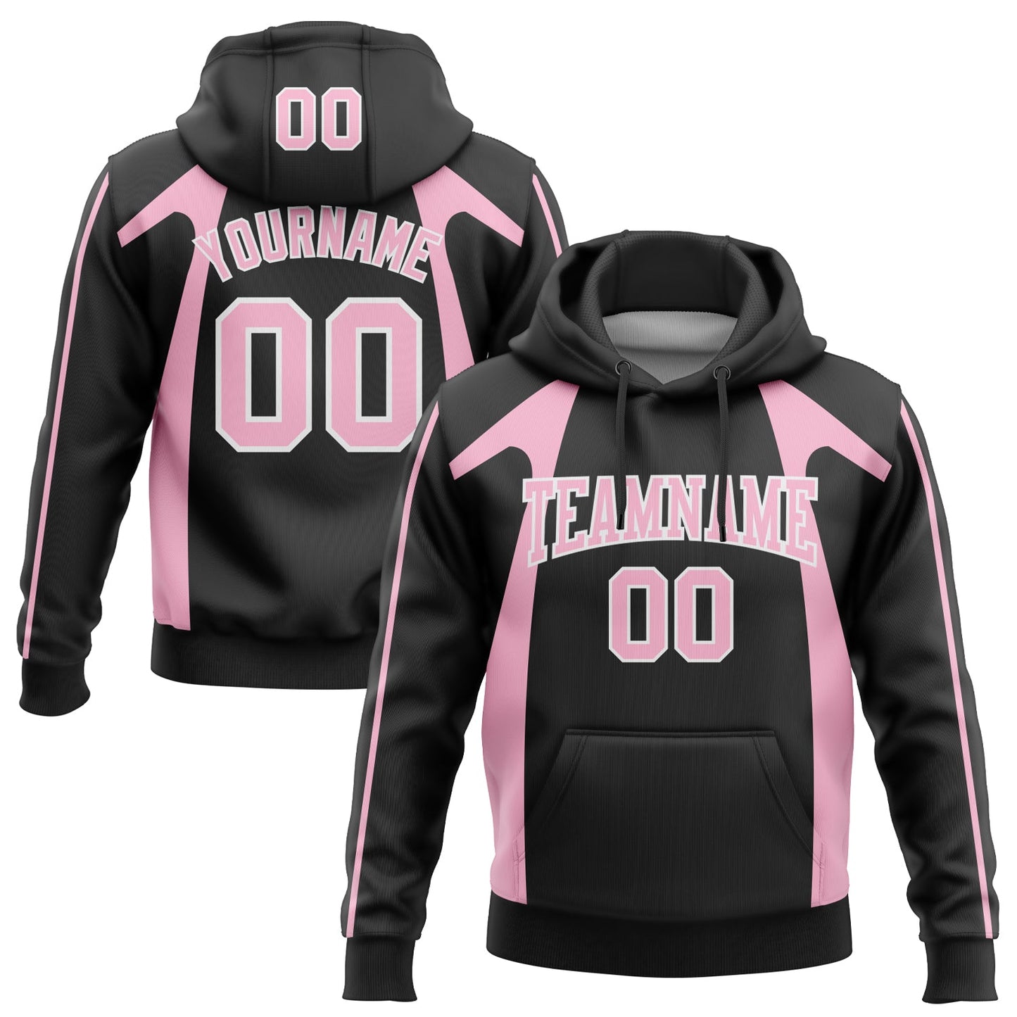 Custom Stitched Black Light Pink-White 3D Pattern Design Segmentation Patchwork Stripe Sports Pullover Sweatshirt Hoodie - Main View