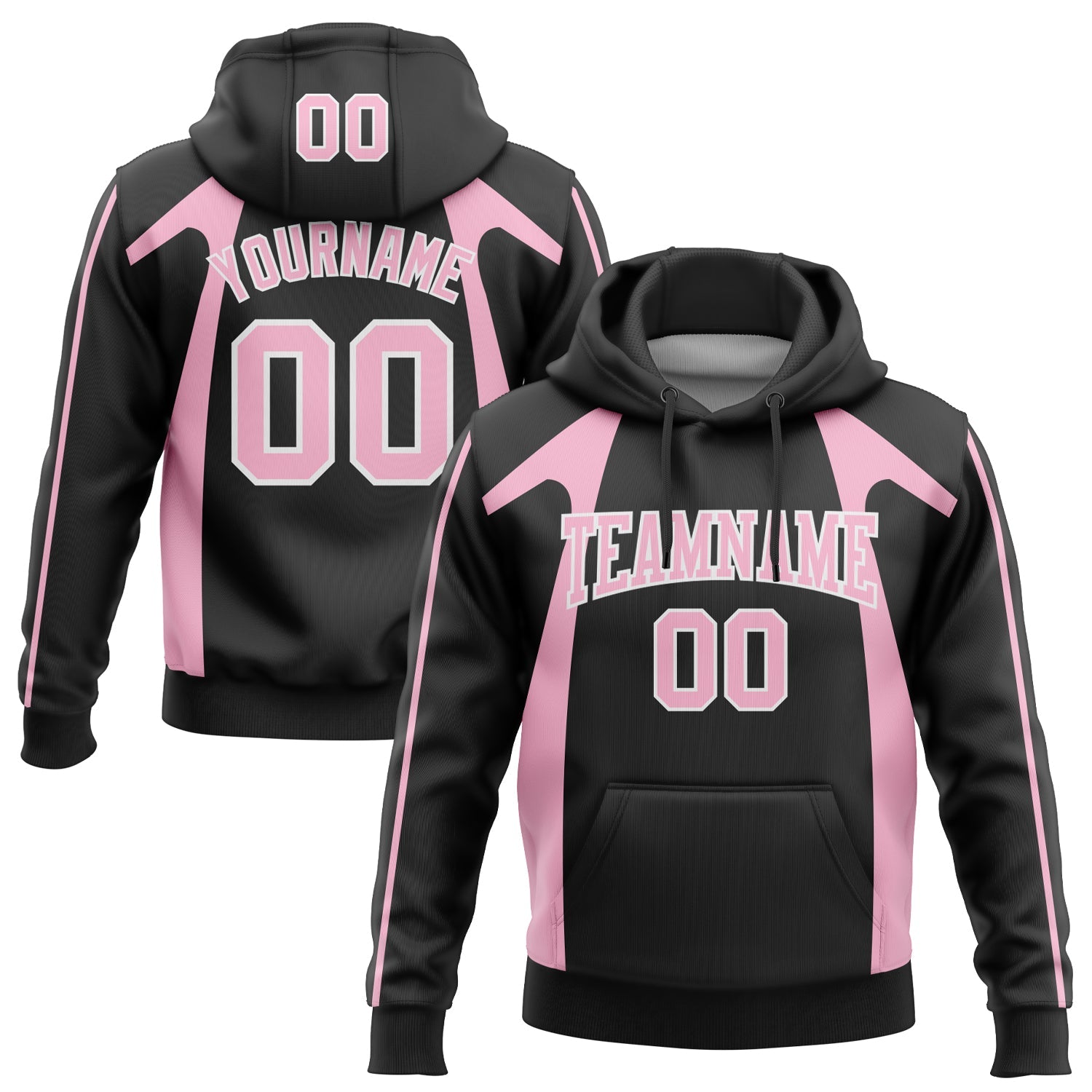 Custom Stitched Black Light Pink-White 3D Pattern Design Segmentation Patchwork Stripe Sports Pullover Sweatshirt Hoodie - Main View