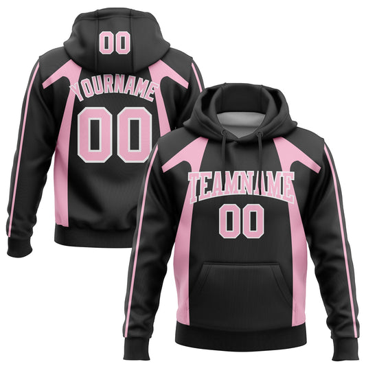 Custom Stitched Black Light Pink-White 3D Pattern Design Segmentation Patchwork Stripe Sports Pullover Sweatshirt Hoodie - Main View