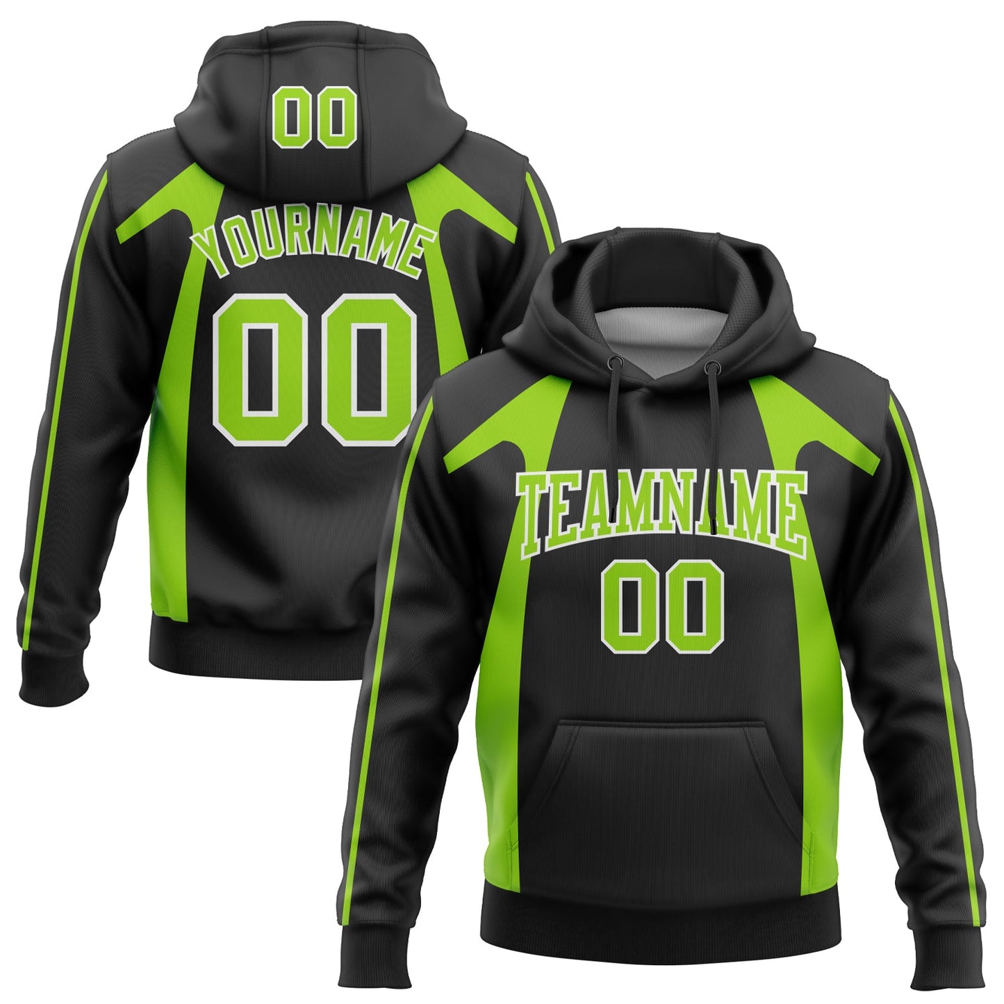 Custom Stitched Black Neon Green-White 3D Pattern Design Segmentation Patchwork Stripe Sports Pullover Sweatshirt Hoodie - Main View