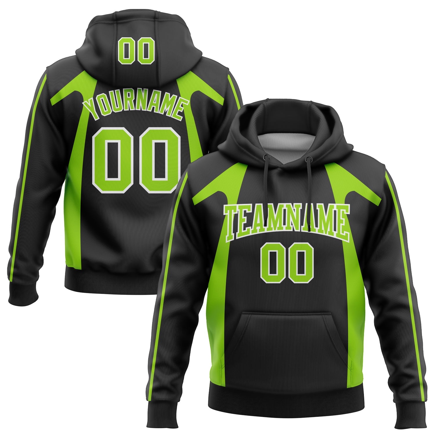 Custom Stitched Black Neon Green-White 3D Pattern Design Segmentation Patchwork Stripe Sports Pullover Sweatshirt Hoodie - Main View