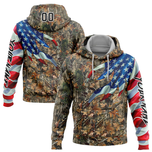 Custom Camo Black-White 3D American Flag Hunting Sports Pullover Sweatshirt Hoodie - Main View