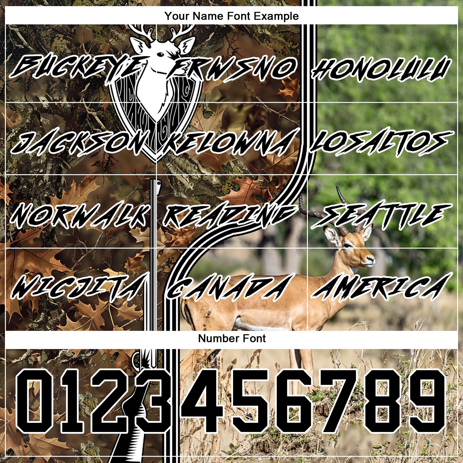 Custom Camo Black-White 3D Deer And Impala Gun Hunting Sports Pullover Sweatshirt Hoodie view 3