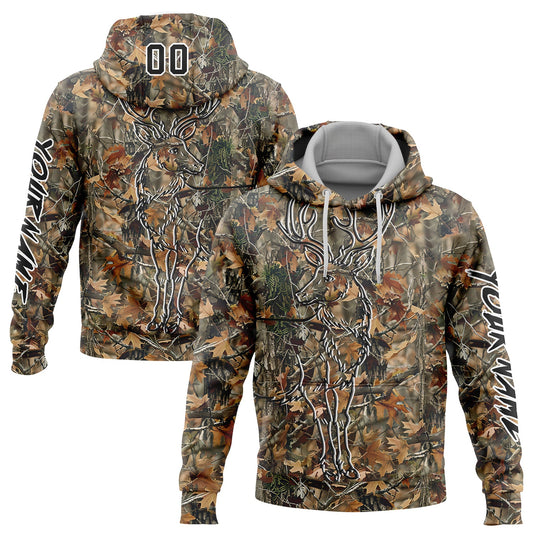 Custom Camo Black-White 3D Deer Hunting Sports Pullover Sweatshirt Hoodie - Main View