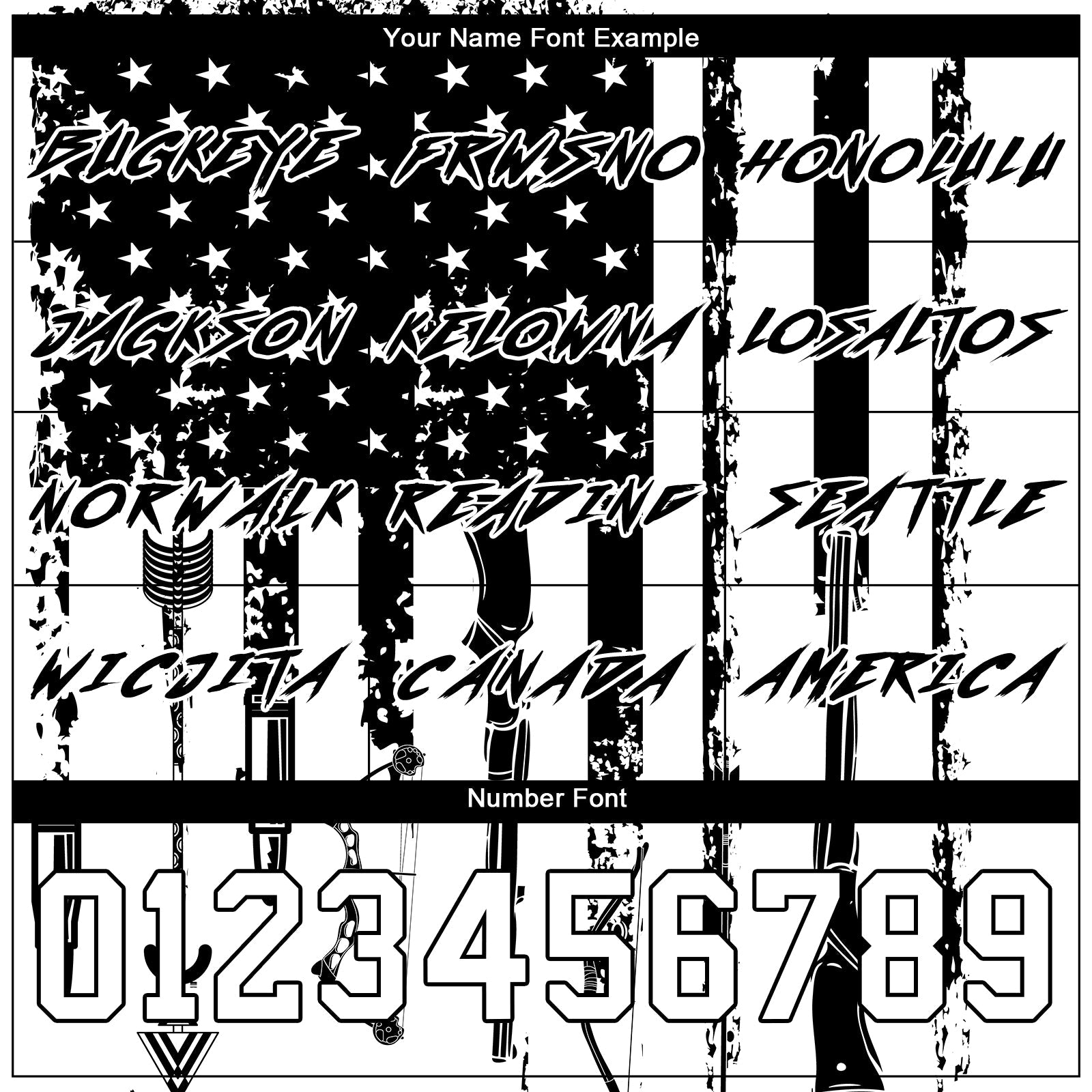 Custom Black White 3D American Flag And Hunting Tools Sports Pullover Sweatshirt Hoodie view 3
