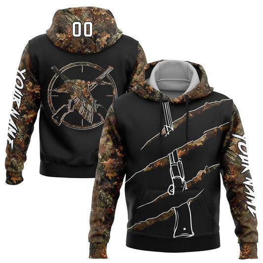 Custom Black White-Camo 3D Duck Gun Hunting Sports Pullover Sweatshirt Hoodie - Main View