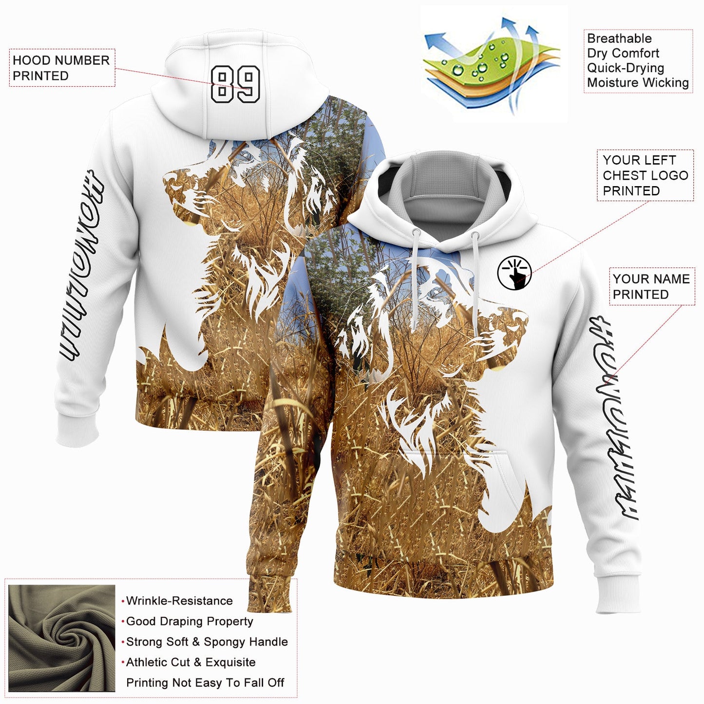 Custom White Black 3D Dog Hunting Sports Pullover Sweatshirt Hoodie view 2